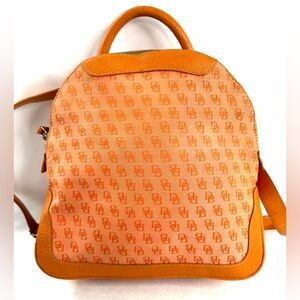 Dooney Bourke Vintage Orange Signature Canvas Small Backpack Brass Leather Trim
